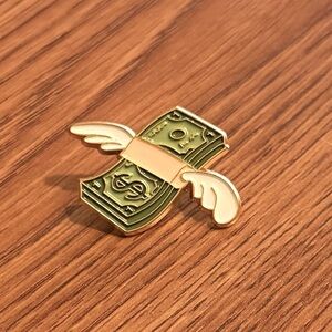 Women’s Accessories Unique Money with Wings Enamel Pin-Green & Gold with Accents